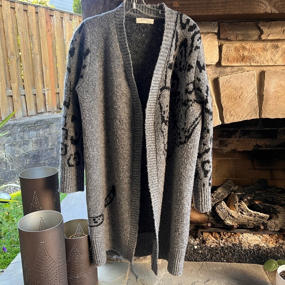 Anthropology Averie open front Gray Leopard Print Women's Sweater - Picture 4 of 8